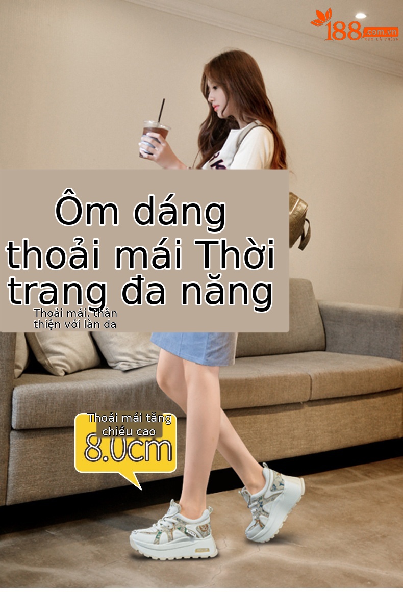 Giày sneaker nữ đế dày phong cách retro, tăng chiều cao — Be 5033, Vàng 5033 chi tiết 1