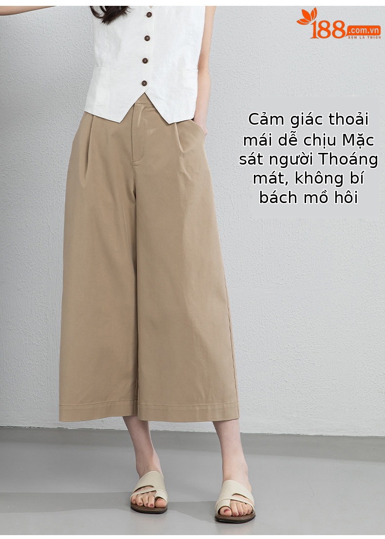 Quần culottes nữ ống rộng cạp điều chỉnh xếp ly mùa hè — màu xanh navy chi tiết 10
