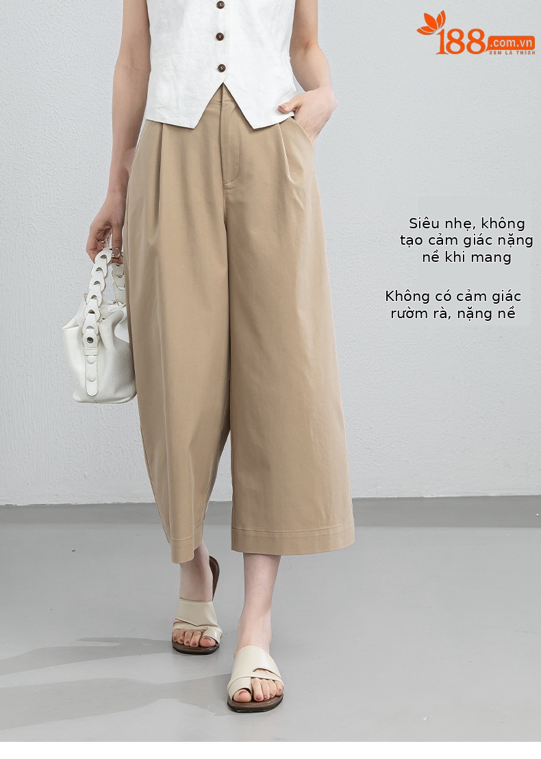 Quần culottes nữ ống rộng cạp điều chỉnh xếp ly mùa hè — màu xanh navy chi tiết 12