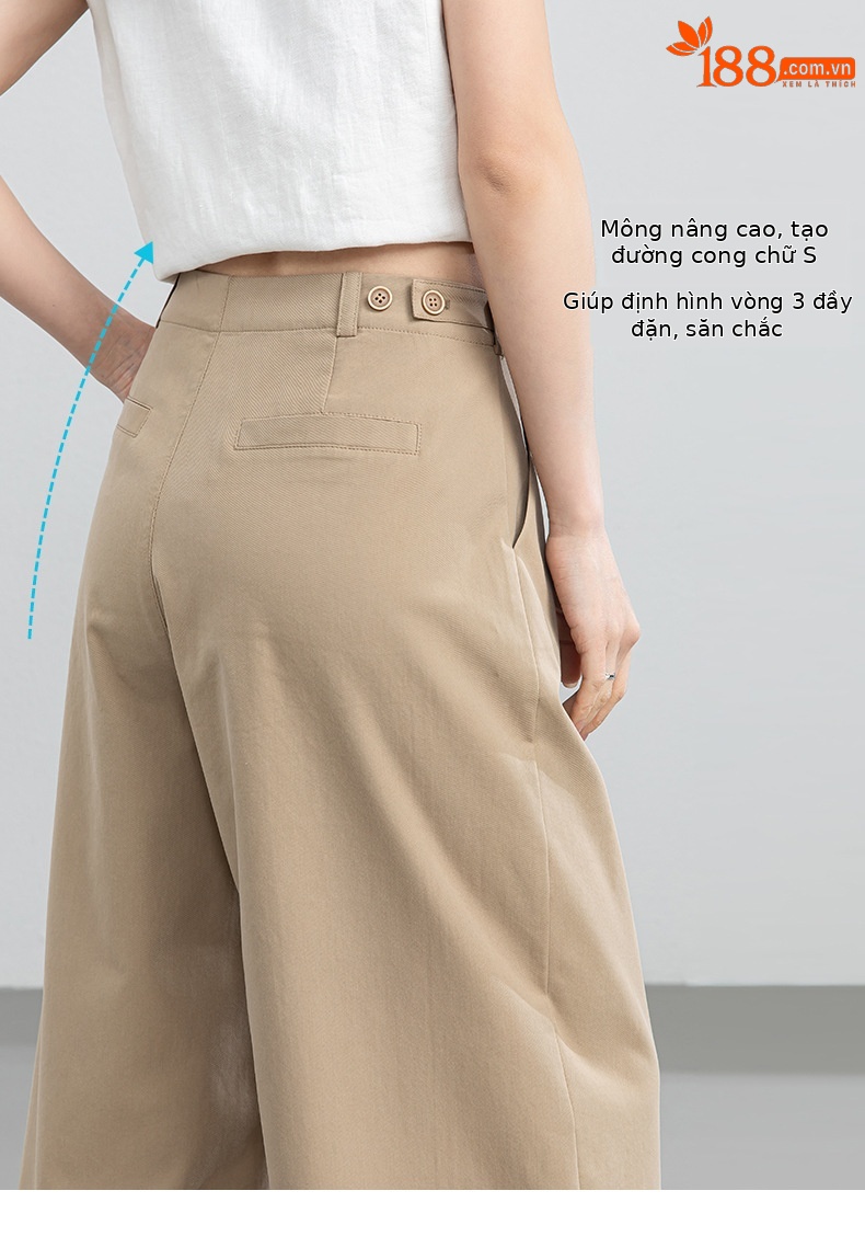 Quần culottes nữ ống rộng cạp điều chỉnh xếp ly mùa hè — màu xanh navy chi tiết 16