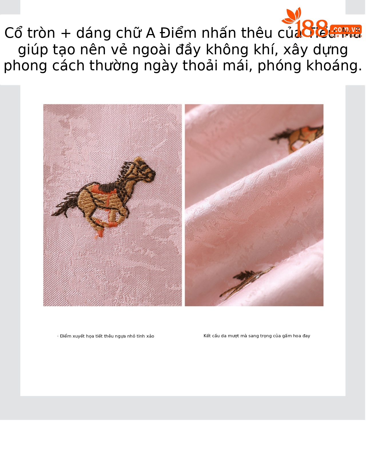 Đầm maxi nữ tay ngắn thêu hoa văn jacquard, chất liệu linen phối ren — màu hồng chi tiết 9
