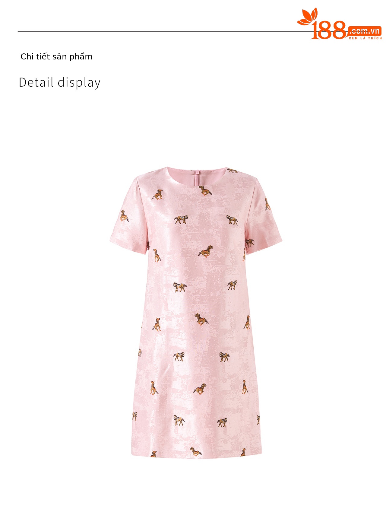 Đầm maxi nữ tay ngắn thêu hoa văn jacquard, chất liệu linen phối ren — màu hồng chi tiết 21