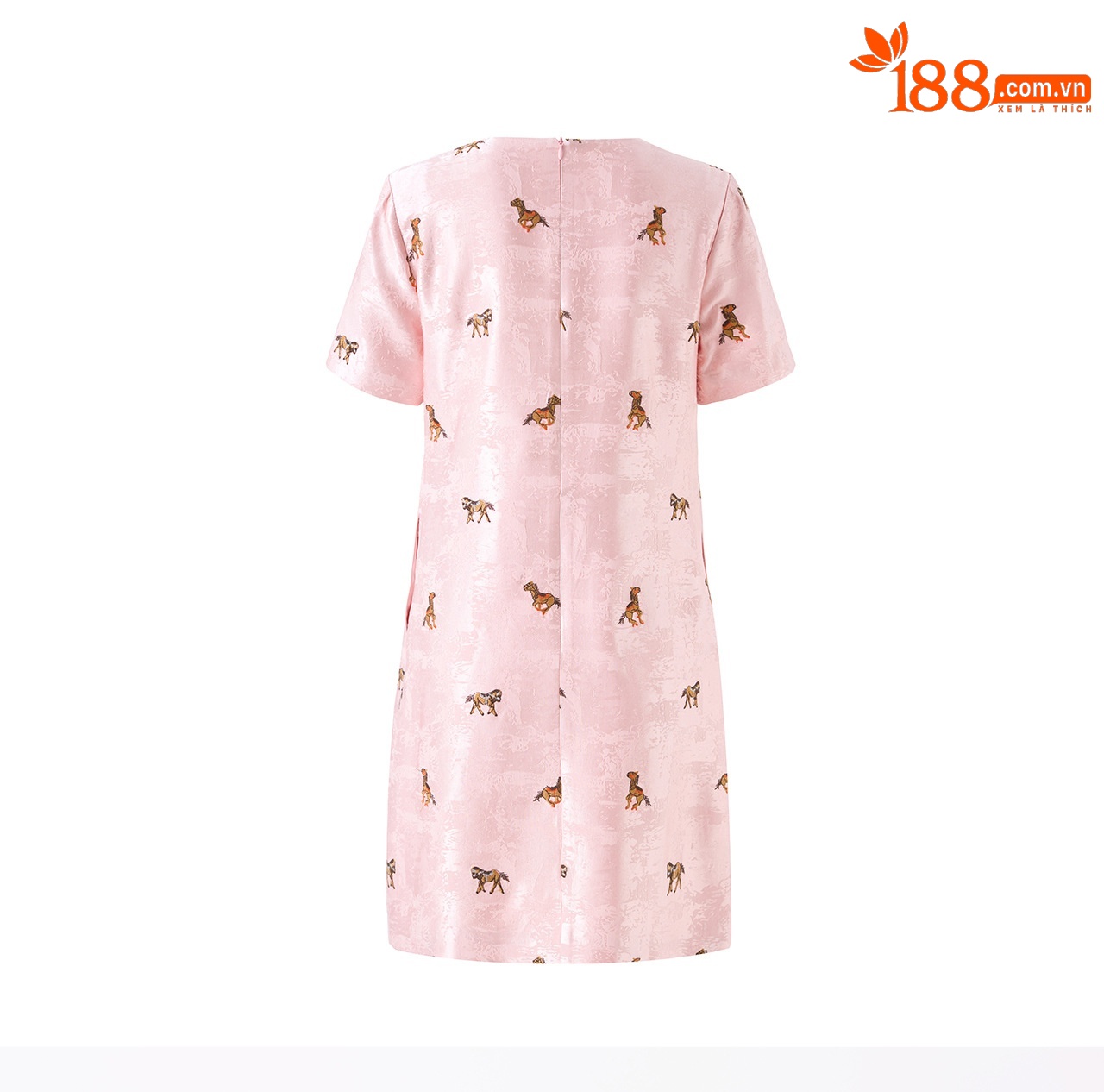 Đầm maxi nữ tay ngắn thêu hoa văn jacquard, chất liệu linen phối ren — màu hồng chi tiết 22
