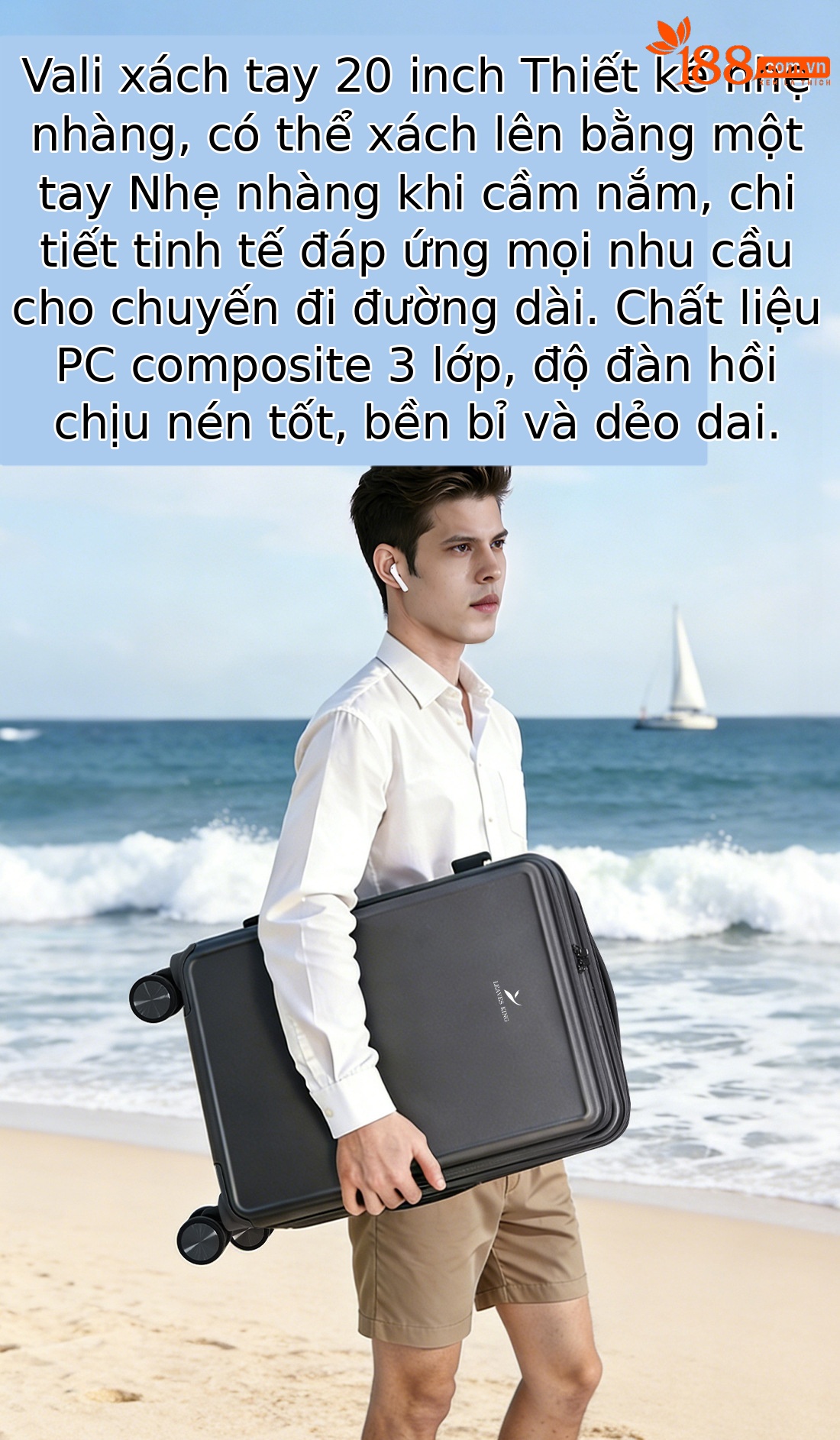 Vali kéo đa năng 20 inch mở rộng, bánh xe vạn hướng êm, ngăn laptop phía trước — màu đen, màu xám chi tiết 3