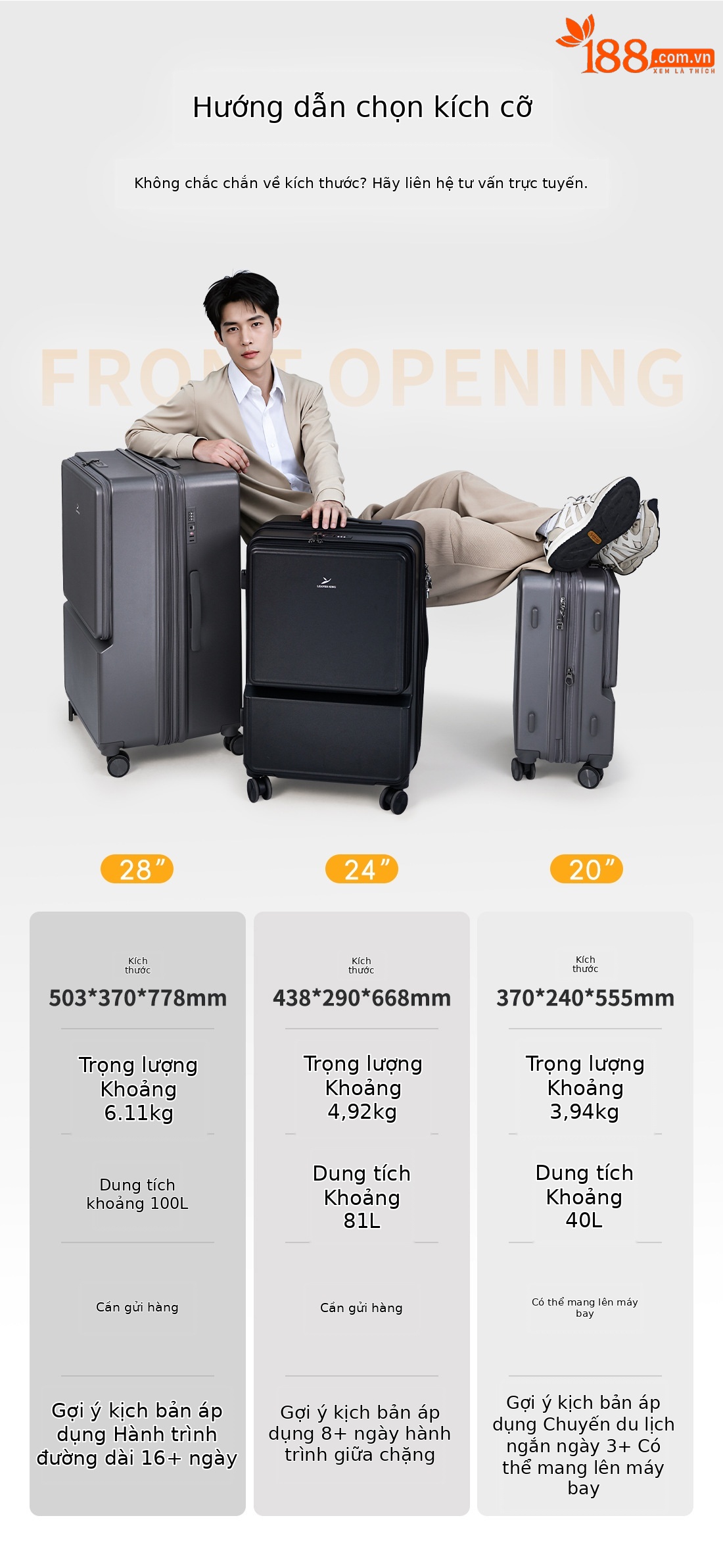 Vali kéo đa năng 20 inch mở rộng, bánh xe vạn hướng êm, ngăn laptop phía trước — màu đen, màu xám chi tiết 5