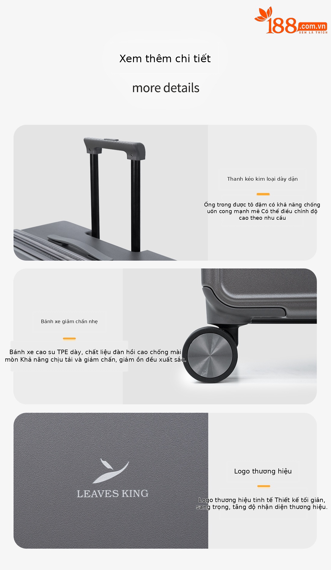 Vali kéo đa năng 20 inch mở rộng, bánh xe vạn hướng êm, ngăn laptop phía trước — màu đen, màu xám chi tiết 11
