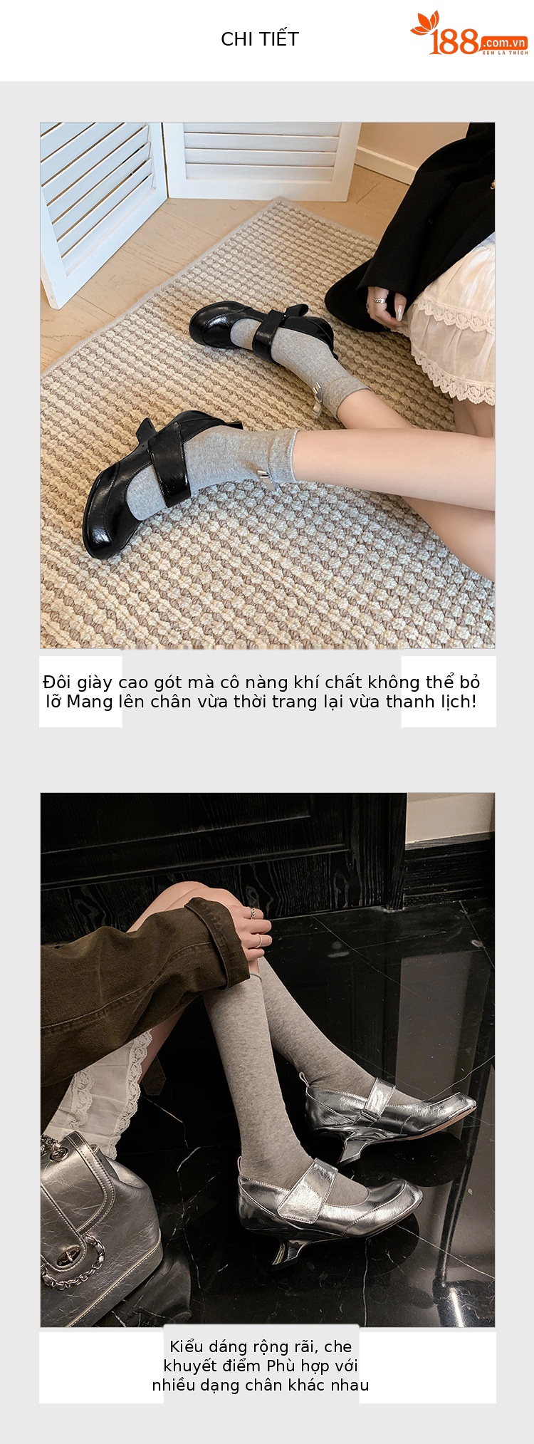 Giày Mary Jane nữ da thật gót nêm 6 cm mũi tròn quai ngang khóa dán — màu đen, bạc chi tiết 6