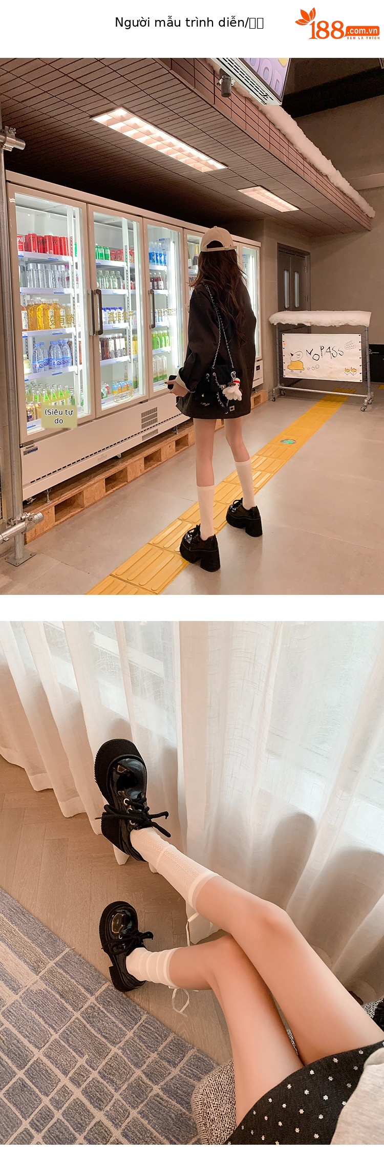 Giày loafer nữ gót vuông 10 cm đế platform dây buộc mũi sâu — màu đen chi tiết 5