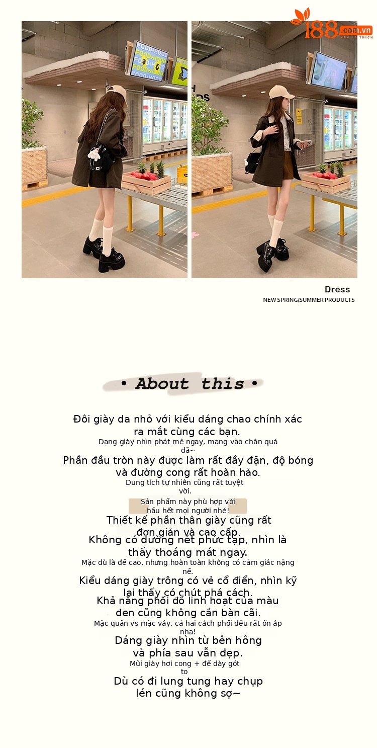 Giày loafer nữ gót vuông 10 cm đế platform dây buộc mũi sâu — màu đen chi tiết 2