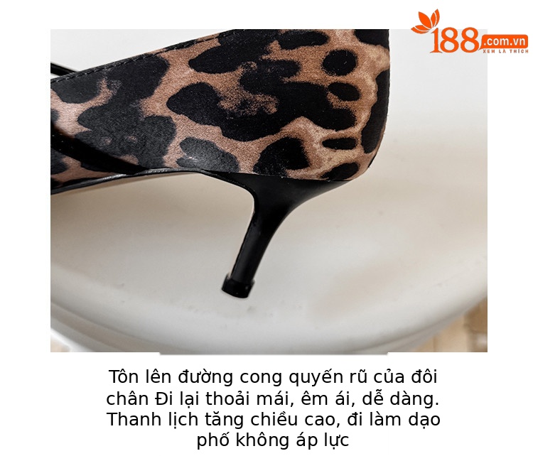 Giày cao gót nữ mũi nhọn da thật họa tiết da báo gót nhọn 9 cm — màu đen, Màu da báo chi tiết 5
