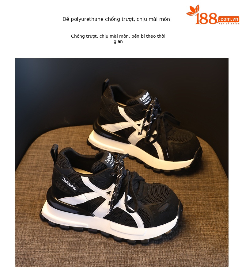 Giày sneaker nữ đế dày tăng chiều cao 9cm mặt lưới phong cách Forrest Gump — màu be chi tiết 9