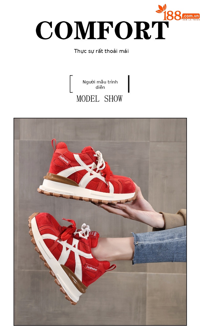 Giày sneaker nữ đế dày tăng chiều cao 9cm mặt lưới phong cách Forrest Gump — màu be chi tiết 10