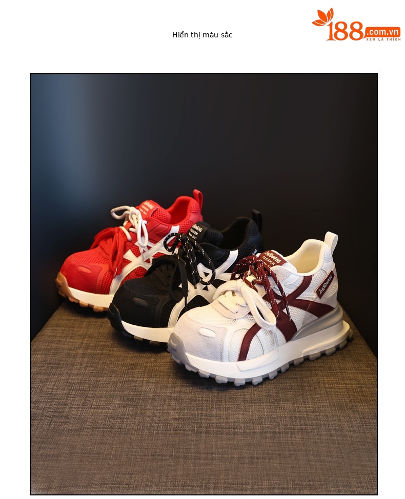 Giày sneaker nữ đế dày tăng chiều cao 9cm mặt lưới phong cách Forrest Gump — màu be chi tiết 17