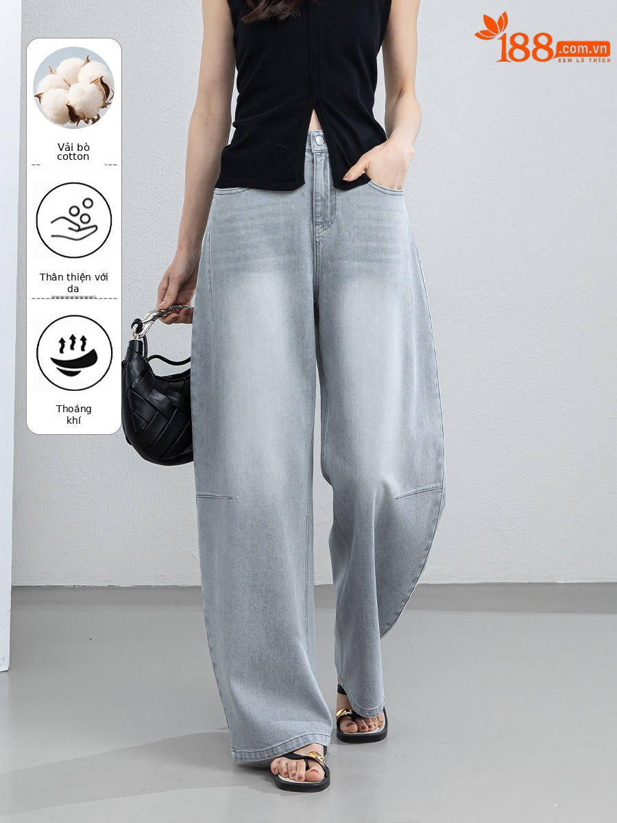 Quần culottes nữ ống rộng cạp cao dáng suông chất liệu tencel mềm mại — màu xám
