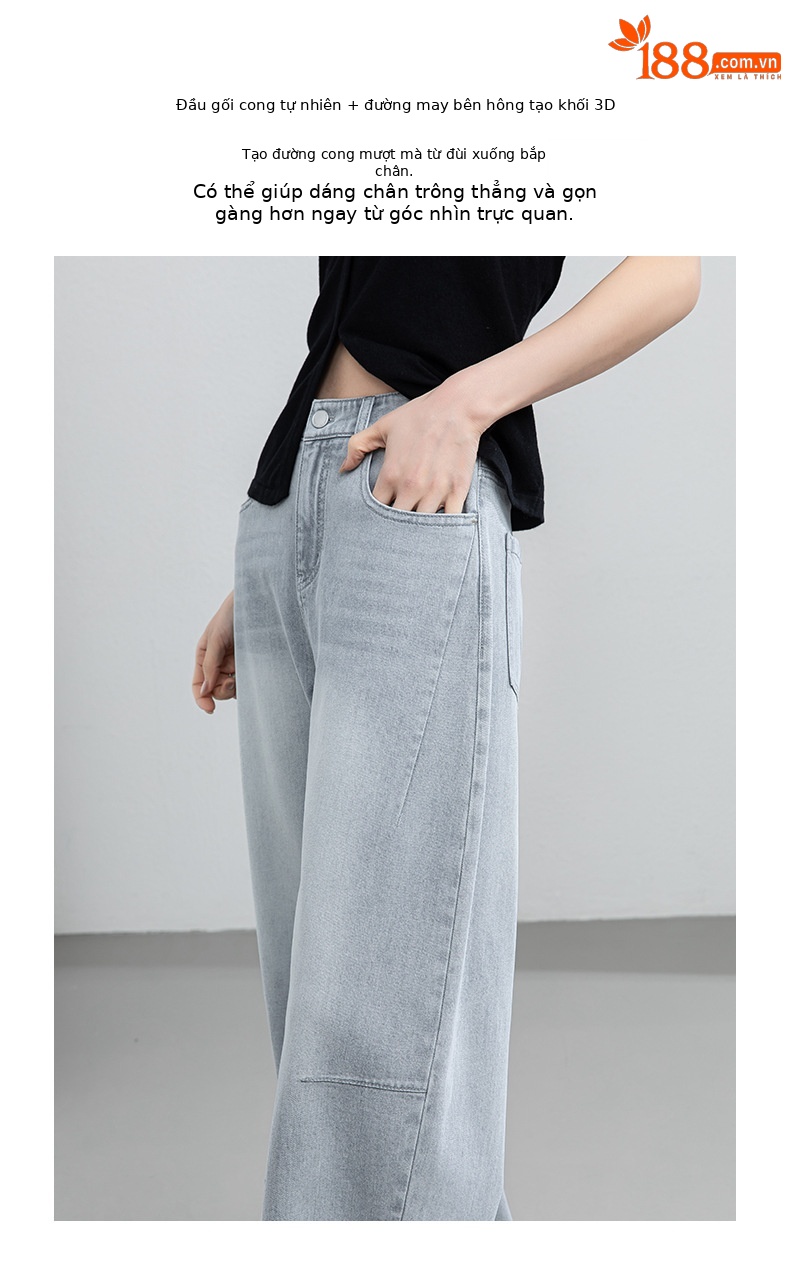 Quần culottes nữ ống rộng cạp cao dáng suông chất liệu tencel mềm mại — màu xám chi tiết 5