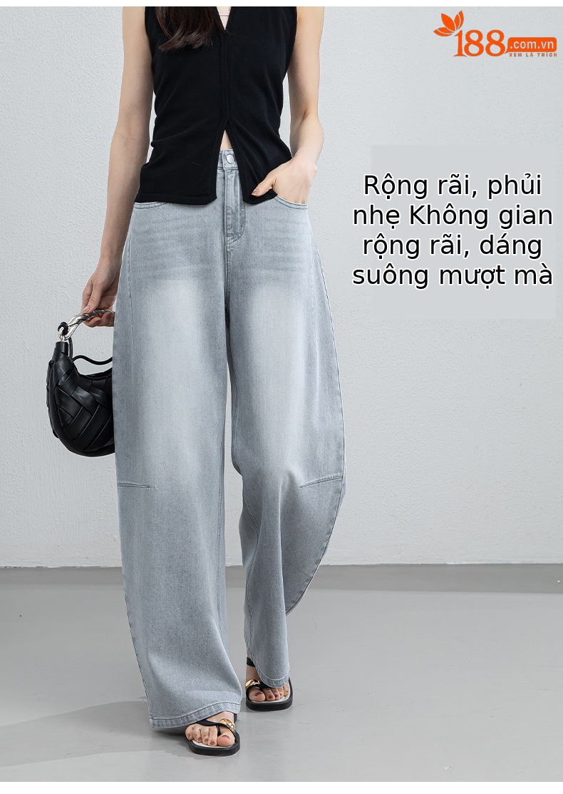 Quần culottes nữ ống rộng cạp cao dáng suông chất liệu tencel mềm mại — màu xám chi tiết 7