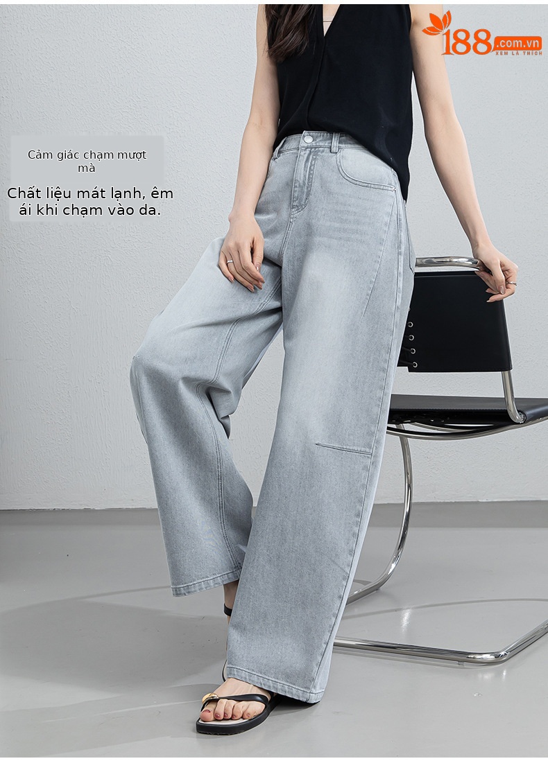 Quần culottes nữ ống rộng cạp cao dáng suông chất liệu tencel mềm mại — màu xám chi tiết 8