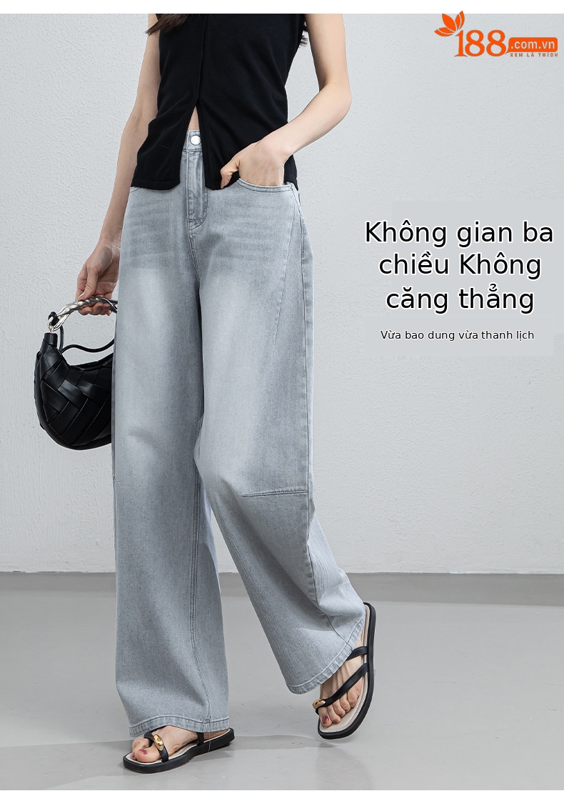 Quần culottes nữ ống rộng cạp cao dáng suông chất liệu tencel mềm mại — màu xám chi tiết 9