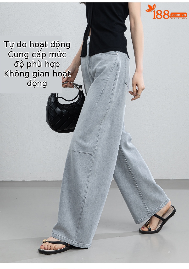 Quần culottes nữ ống rộng cạp cao dáng suông chất liệu tencel mềm mại — màu xám chi tiết 10
