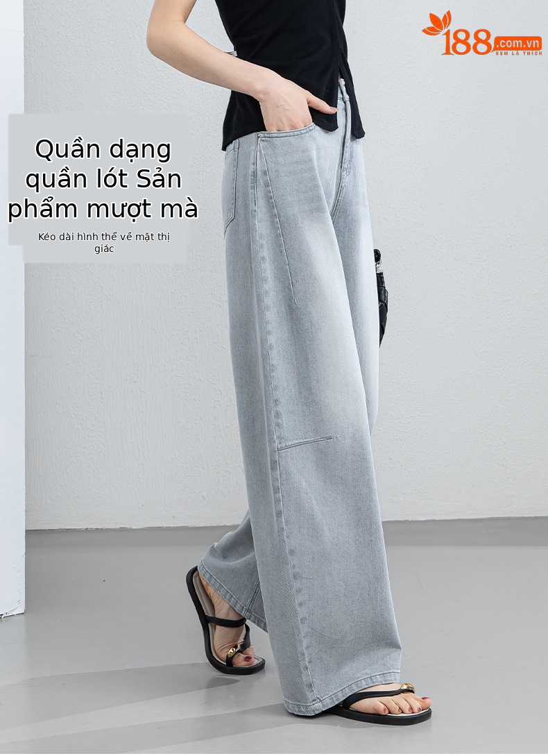 Quần culottes nữ ống rộng cạp cao dáng suông chất liệu tencel mềm mại — màu xám chi tiết 11