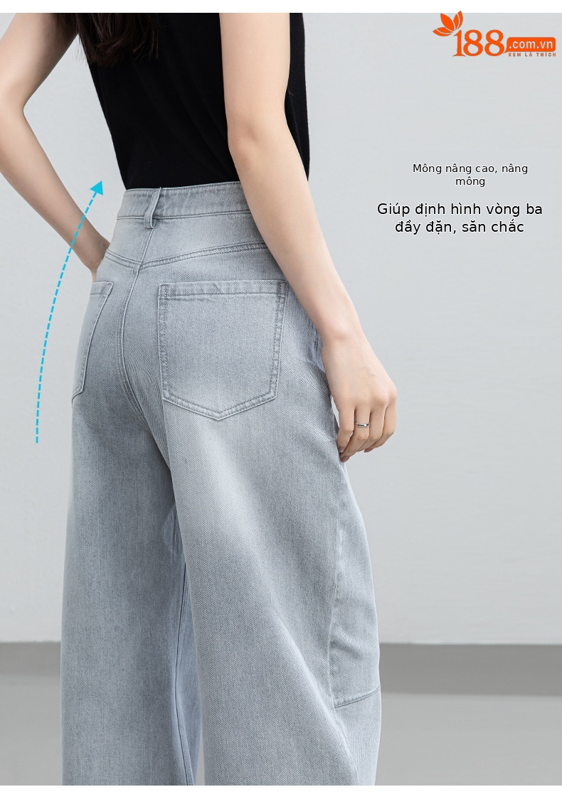 Quần culottes nữ ống rộng cạp cao dáng suông chất liệu tencel mềm mại — màu xám chi tiết 12