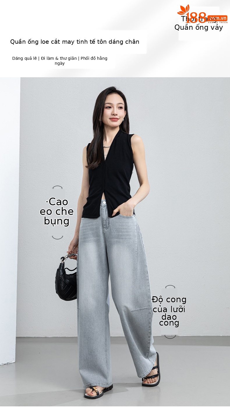 Quần culottes nữ ống rộng cạp cao dáng suông chất liệu tencel mềm mại — màu xám chi tiết 1