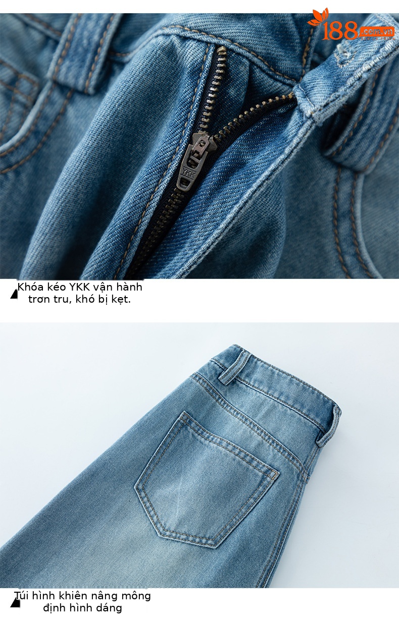Quần jean nữ ống rộng cạp cao chất liệu tencel mềm mại, dáng suông thoải mái mùa hè — xanh lam chi tiết 14