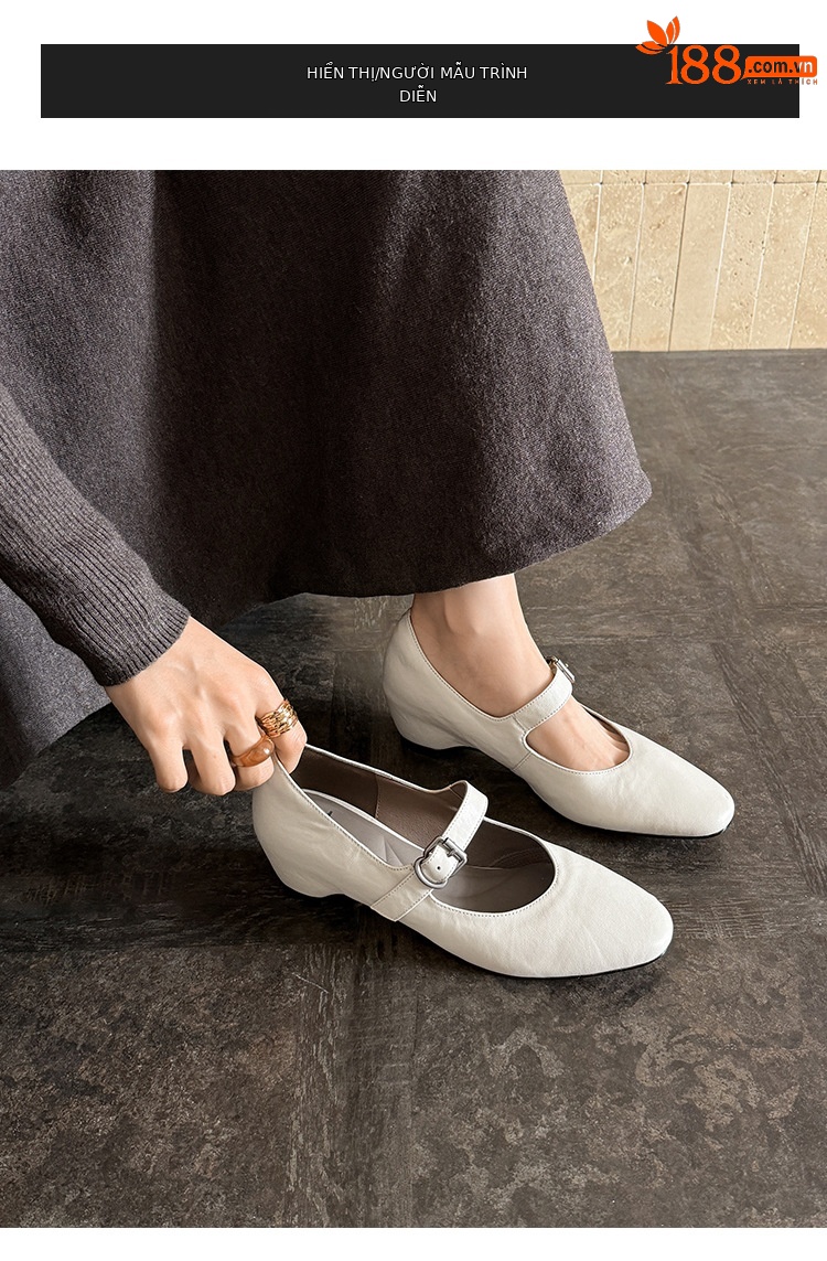Giày Mary Jane nữ da cừu gót thấp 4 cm quai ngang khóa — đen chi tiết 2