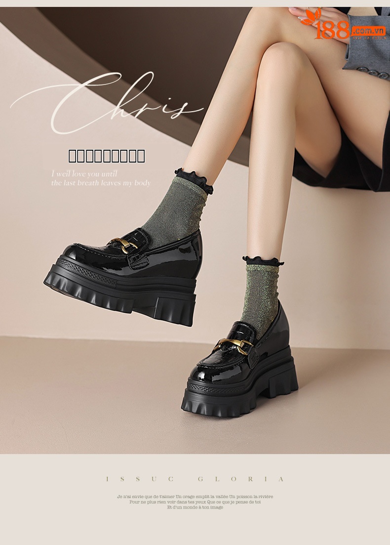 Giày loafer nữ mũi tròn đế xuồng platform tăng chiều cao, khóa kim loại — màu be, màu đen chi tiết 2