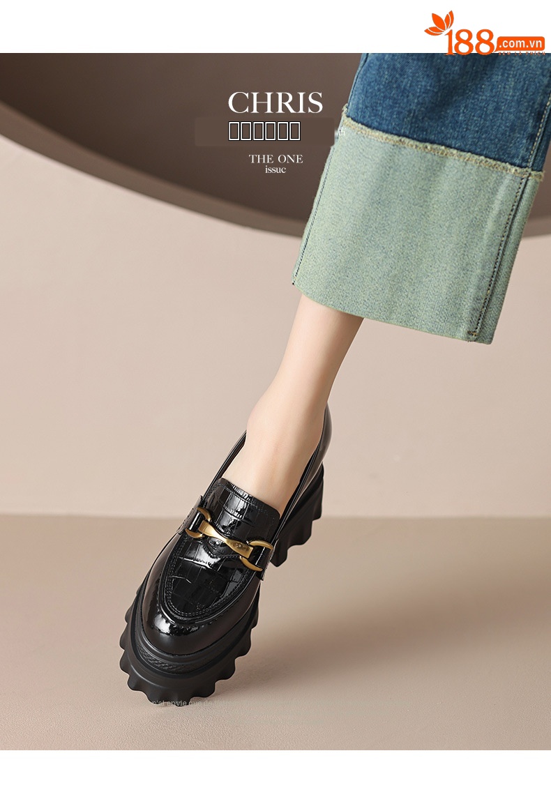 Giày loafer nữ mũi tròn đế xuồng platform tăng chiều cao, khóa kim loại — màu be, màu đen chi tiết 4