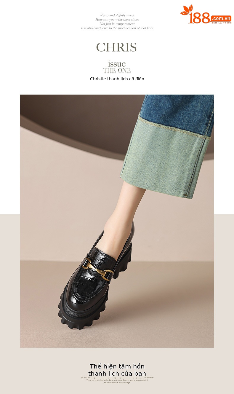 Giày loafer nữ mũi tròn đế xuồng platform tăng chiều cao, khóa kim loại — màu be, màu đen chi tiết 6