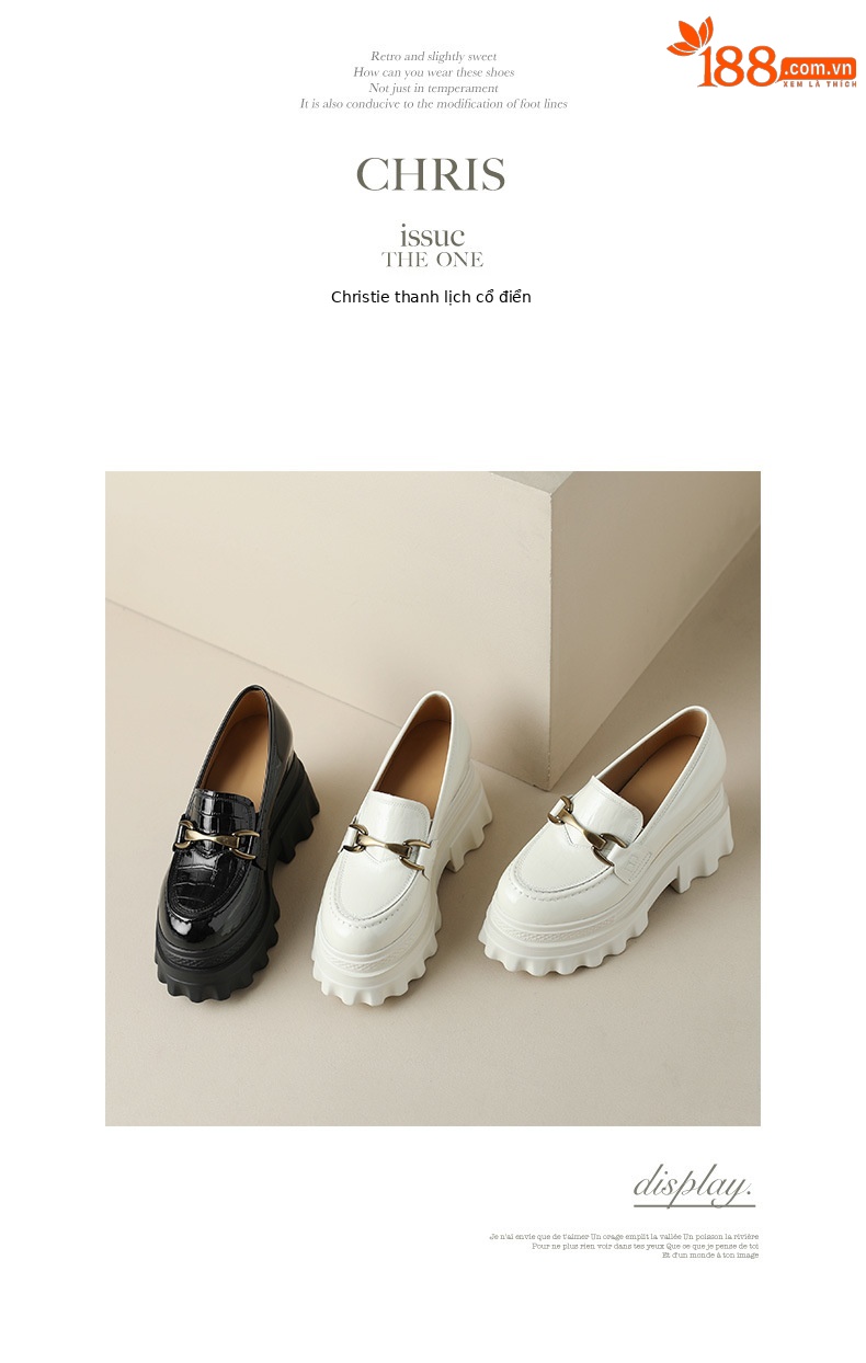Giày loafer nữ mũi tròn đế xuồng platform tăng chiều cao, khóa kim loại — màu be, màu đen chi tiết 11