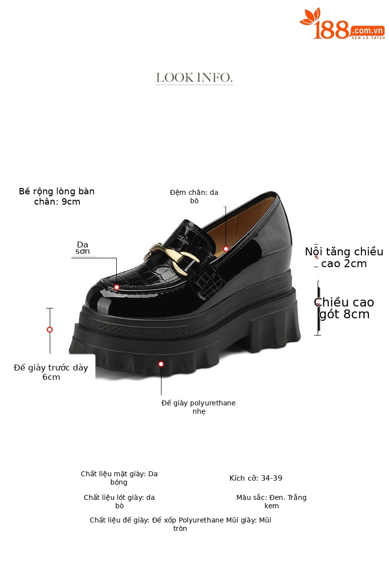Giày loafer nữ mũi tròn đế xuồng platform tăng chiều cao, khóa kim loại — màu be, màu đen chi tiết 3