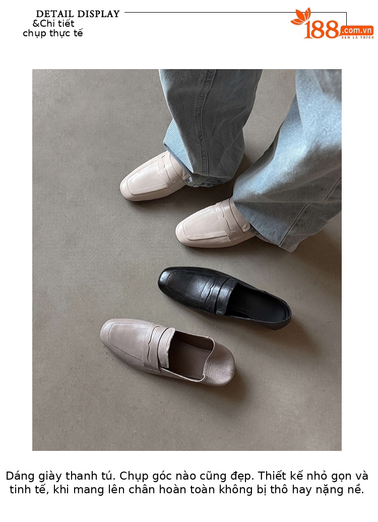 Giày loafer nữ mũi tròn da bò, gót vuông 2.5 cm phong cách Pháp — màu nâu chi tiết 1