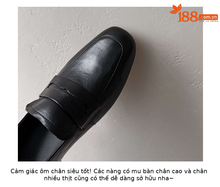 Giày loafer nữ mũi tròn da bò, gót vuông 2.5 cm phong cách Pháp — màu nâu chi tiết 2