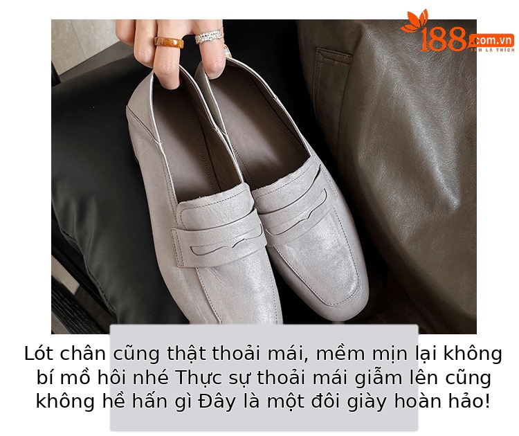 Giày loafer nữ mũi tròn da bò, gót vuông 2.5 cm phong cách Pháp — màu nâu chi tiết 3
