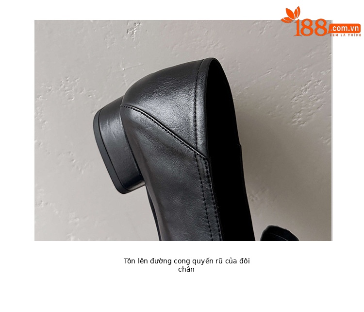 Giày loafer nữ mũi tròn da bò, gót vuông 2.5 cm phong cách Pháp — màu nâu chi tiết 4