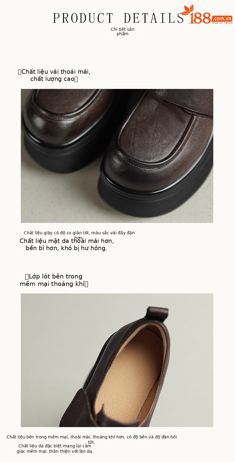 Giày loafer nữ đế xuồng cao gót 9 cm, da bò thật, quai dán tiện lợi — màu nâu, màu đen chi tiết 7