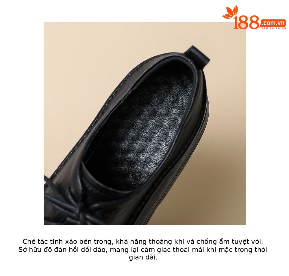 Giày loafer nữ đế xuồng cao gót 12 cm, mũi sâu buộc dây, da bò thật — màu nâu, màu đen chi tiết 18