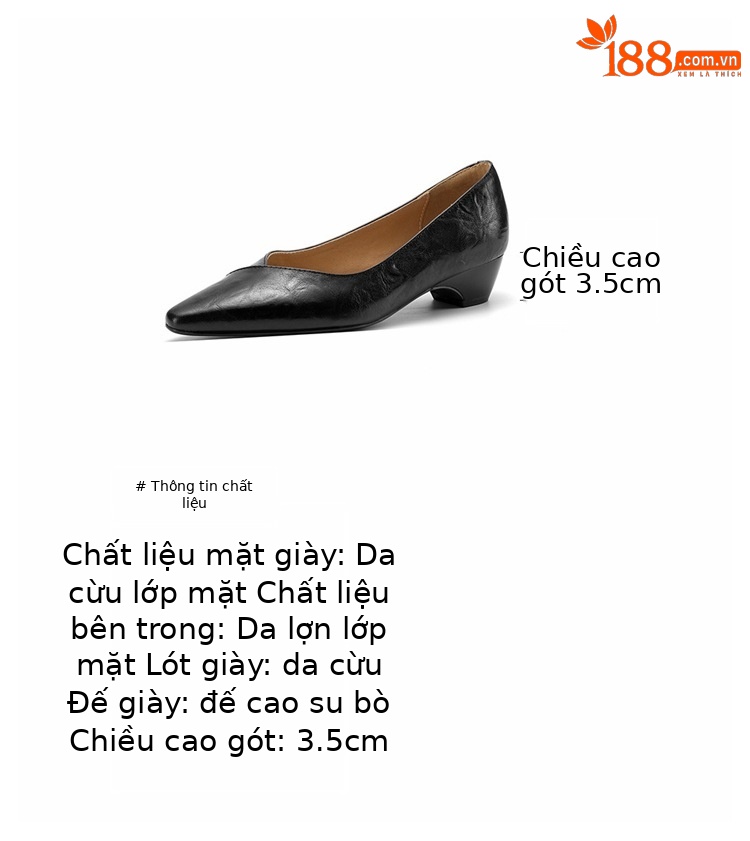 Giày cao gót nữ da cừu gót vuông 3,5 cm phong cách Hàn Quốc đi làm — màu nâu chi tiết 3