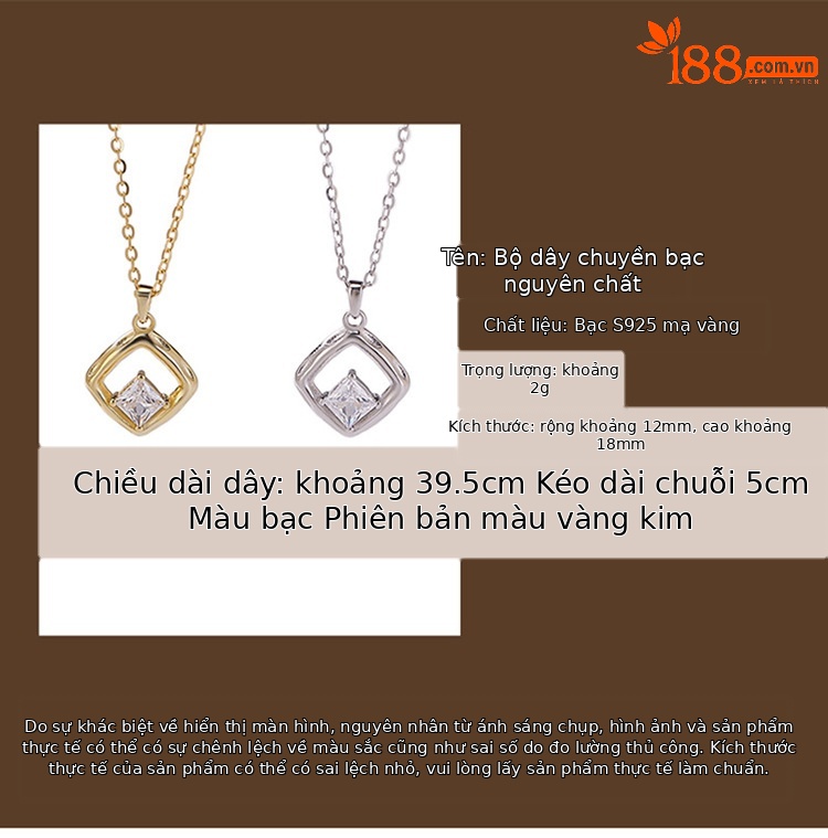 Mặt dây chuyền bạc S925 mạ vàng hình học đính đá kim cương dây chuyền xương đòn nữ — Các kiểu màu bạc chi tiết 2