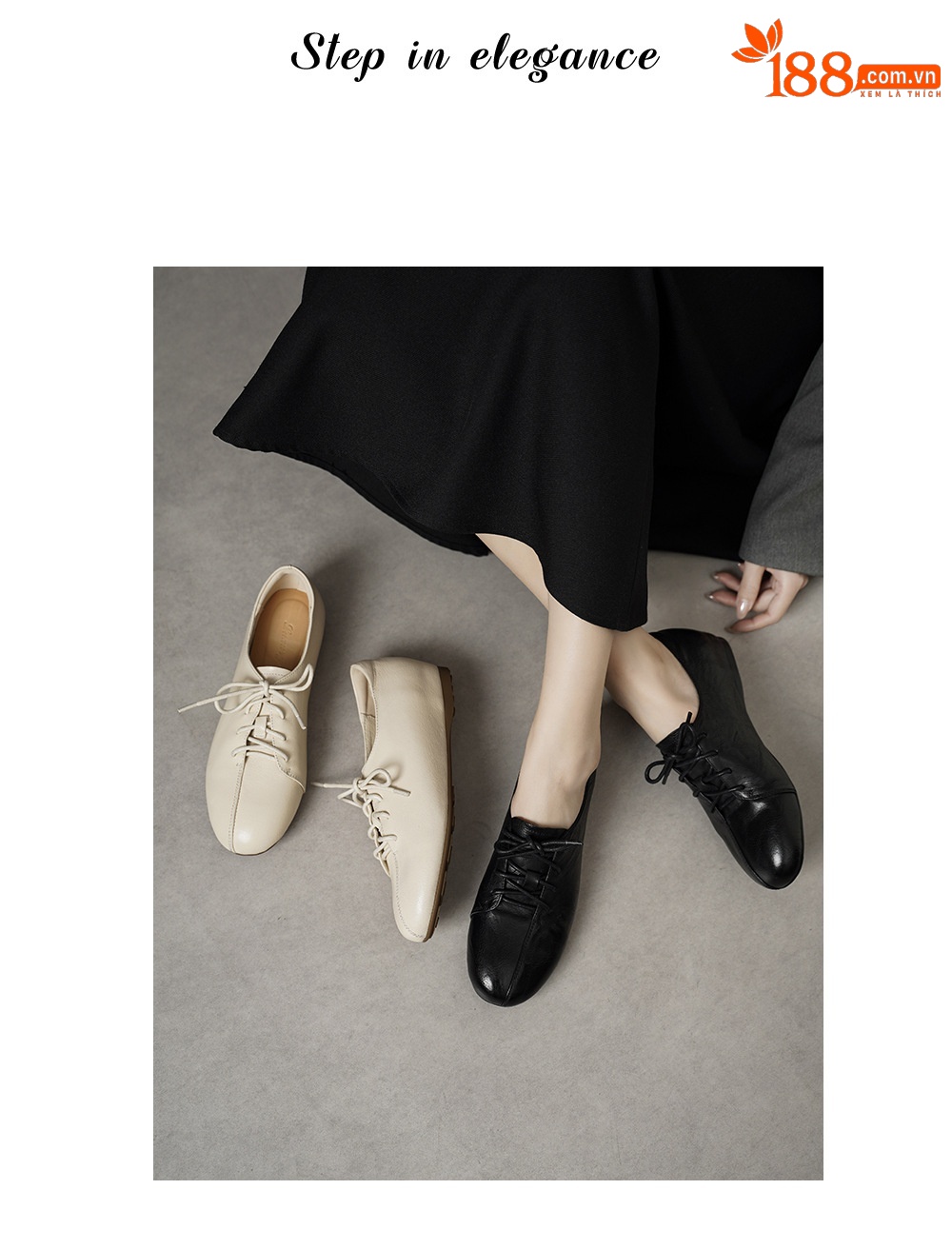 Giày lười nữ da cừu buộc dây mũi vuông phong cách loafer — đen chi tiết 1