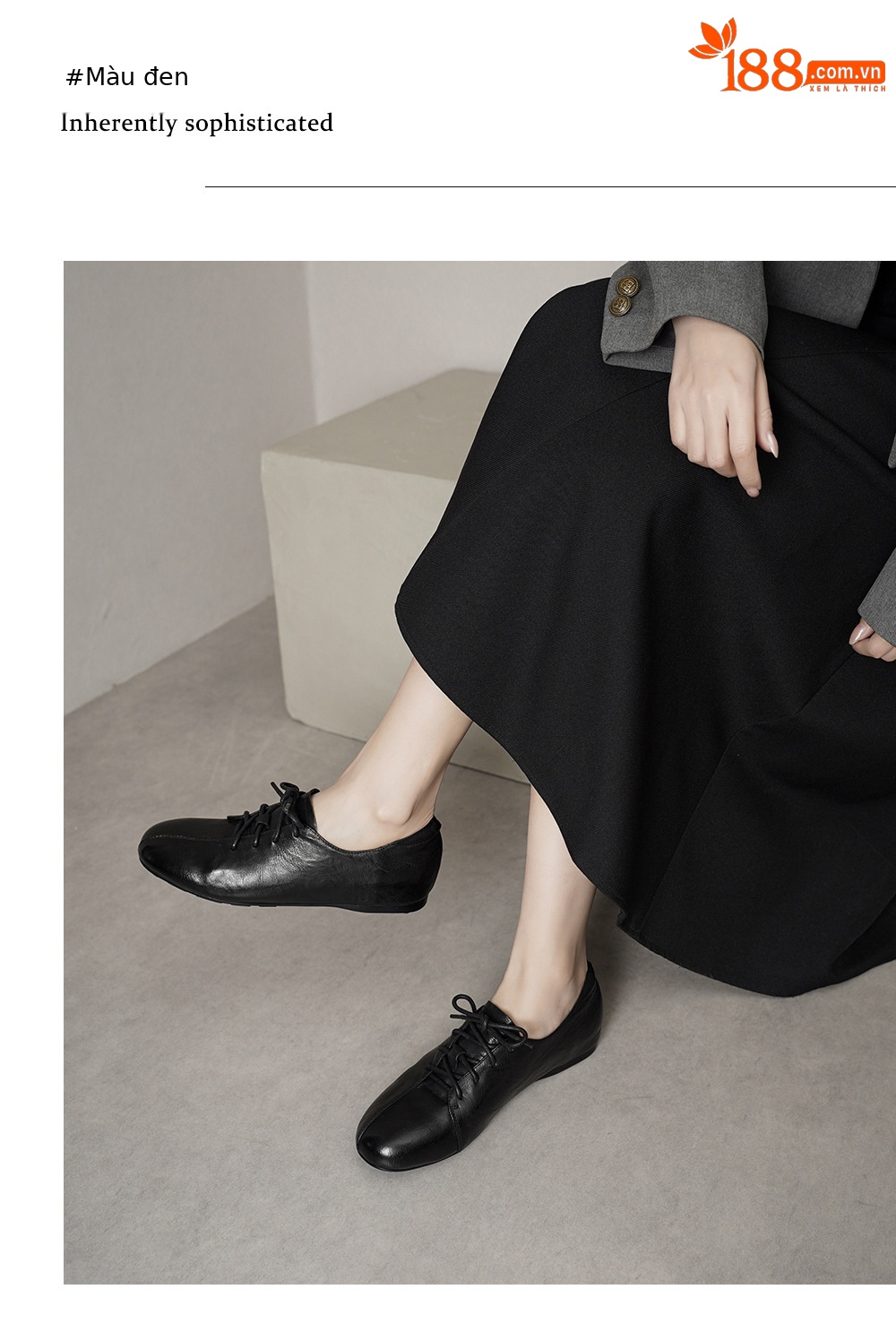 Giày lười nữ da cừu buộc dây mũi vuông phong cách loafer — đen chi tiết 13