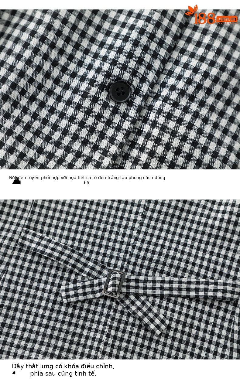Áo gile nữ cổ tròn kẻ sọc đen trắng phối chân váy linen cạp chun — Áo gi lê - 66080 ô đen trắng chi tiết 13