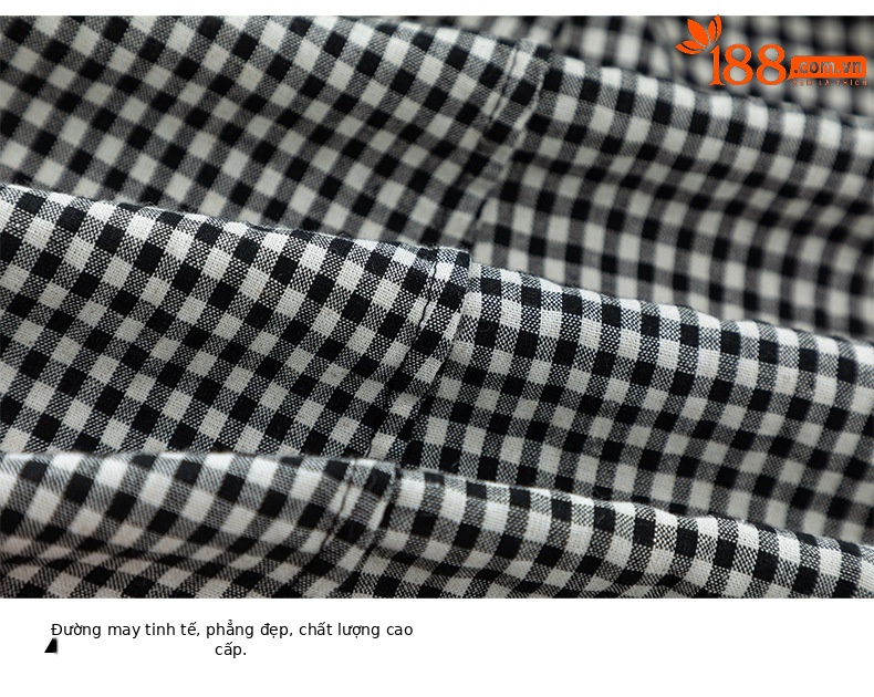 Áo gile nữ cổ tròn kẻ sọc đen trắng phối chân váy linen cạp chun — Áo gi lê - 66080 ô đen trắng chi tiết 16