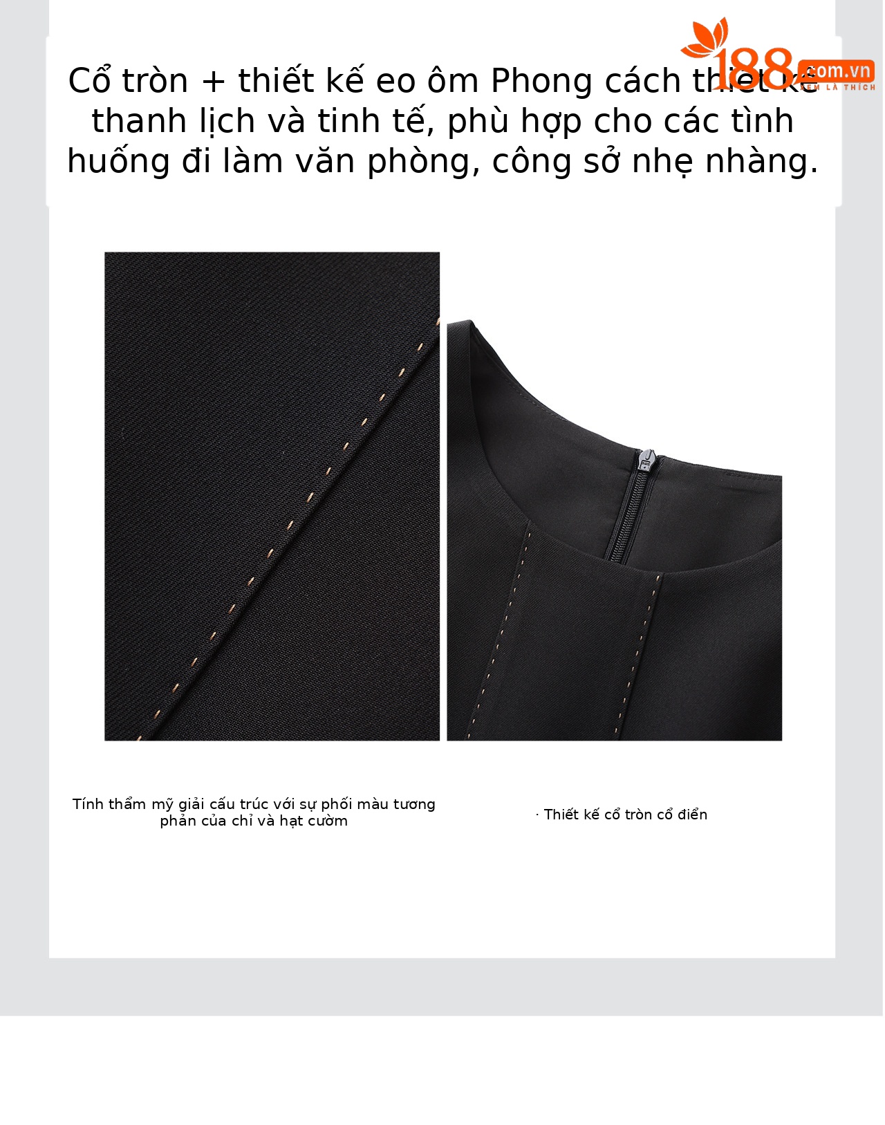 Đầm dệt thoi tay ngắn eo chữ A công sở xuân hè — màu đen chi tiết 9