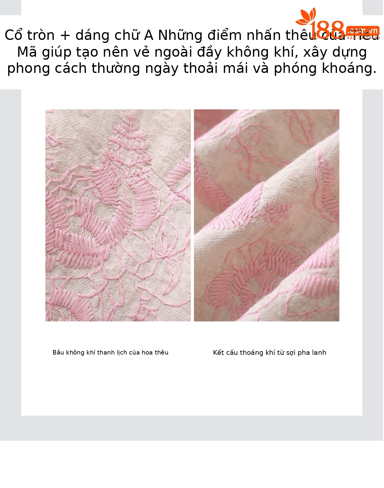 Đầm chữ A thêu jacquard tay ngắn mùa xuân hè — xanh lam chi tiết 9