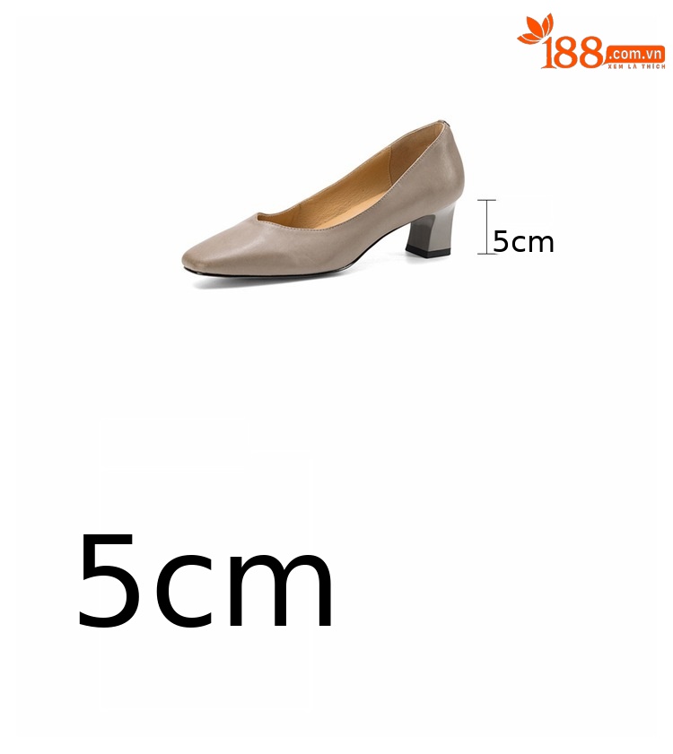 Giày da bò nữ mũi tròn bít gót thô 5 cm phong cách công sở — đen chi tiết 3