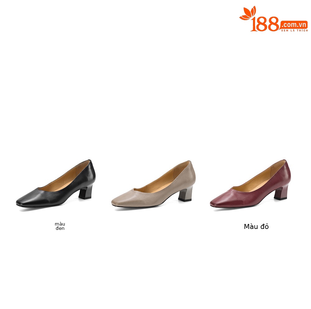 Giày da bò nữ mũi tròn bít gót thô 5 cm phong cách công sở — đen chi tiết 4