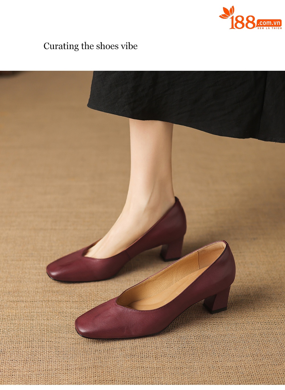Giày da bò nữ mũi tròn bít gót thô 5 cm phong cách công sở — đen chi tiết 7